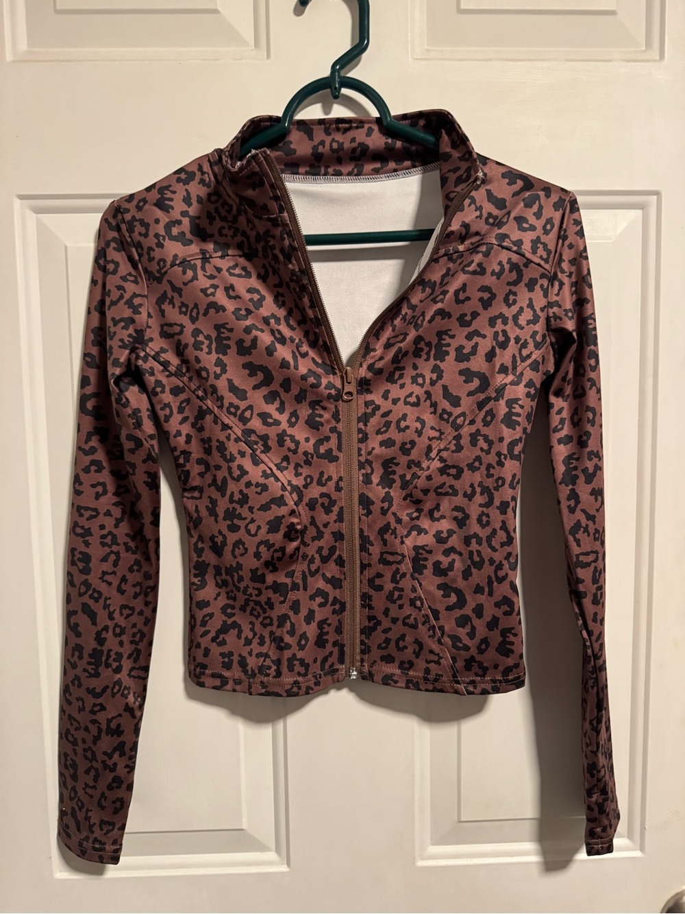 Leopard Print Zip-Front Jacket - Brown